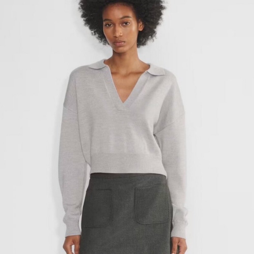 Wilfred Aritzia Clara Merino Wool Italian Yarn Waist Sweater in Grey